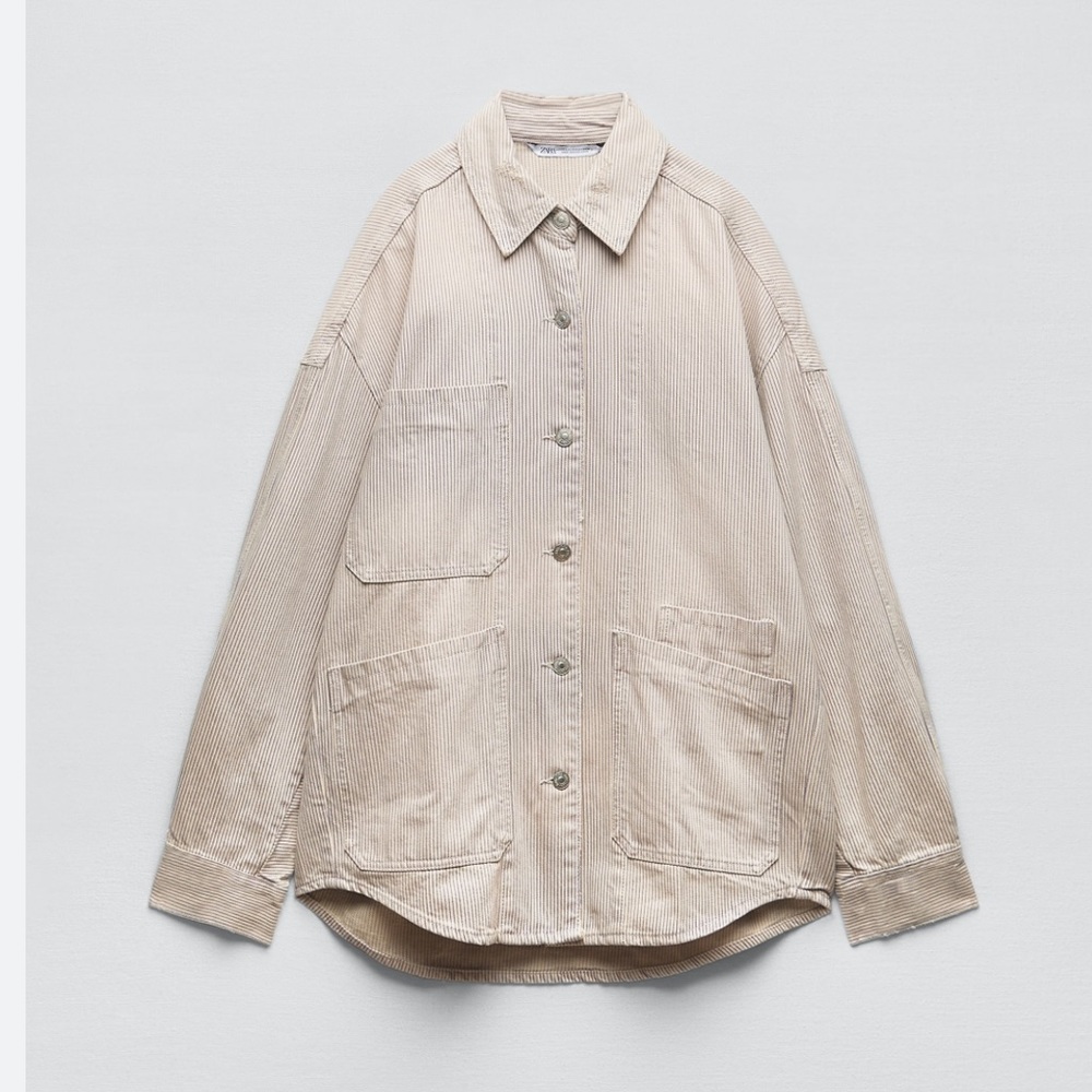 Zara Oversized Striped Cotton Button Down Jacket